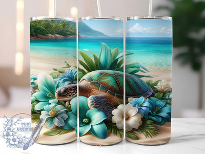 Tropical Turtle Floral 20oz Tumbler, Ocean Tumbler, Summer Sublimation, Coastal Wrap Design, Nature PNG, 20oz Tumbler Wrap Sublimation ToriDesigns 