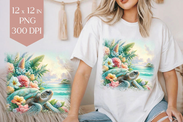 Tropical Turtle Shirt PNG, 12x12 Floral Sublimation Design Sublimation BijouBay 