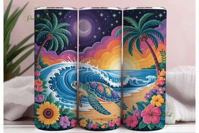 Tropical Turtle Sunset Tumbler Wrap PNG Sublimation PixelChick 