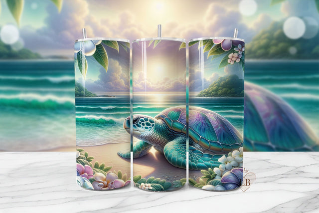 Tropical Turtle Tumbler Wrap, 20oz Sunset Beach PNG Sublimation BijouBay 