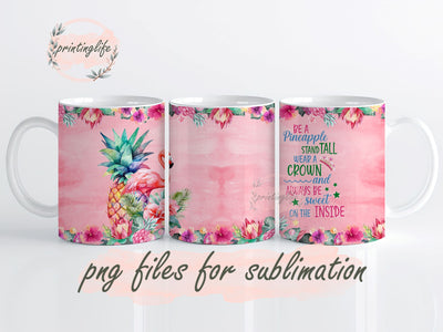 Tropical, Watercolor, Hibiscus, Pineapple, Flamingo, Be a Pineapple, Mug Wrap Design, Instant Digital Design Download Mug Wrap Design, Mug Design PNG Sublimation PrintingLife 