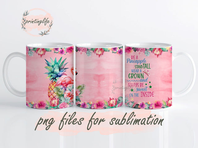 Tropical, Watercolor, Hibiscus, Pineapple, Flamingo, Be a Pineapple, Mug Wrap Design, Instant Digital Design Download Mug Wrap Design, Mug Design PNG Sublimation PrintingLife 