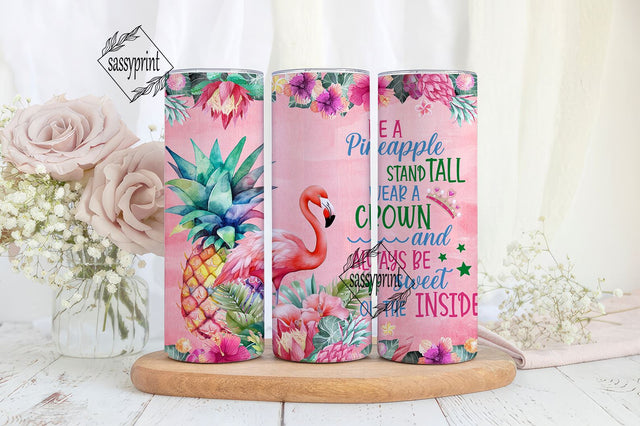 Tropical, Watercolor, Hibiscus, Pineapple, Flamingo, Be a Pineapple, Sublimation, 20 oz Skinny Tumbler, Instant Download Sublimation sassyprint 