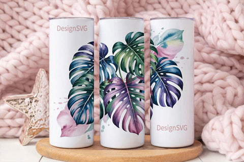 Tropical Watercolor Leaves 20oz Tumbler Sublimation DesignSVG 