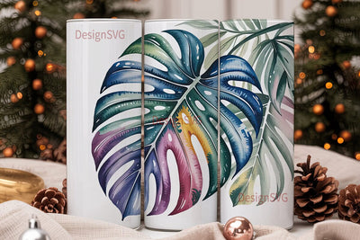 Tropical Watercolor Leaves 20oz Tumbler Sublimation DesignSVG 