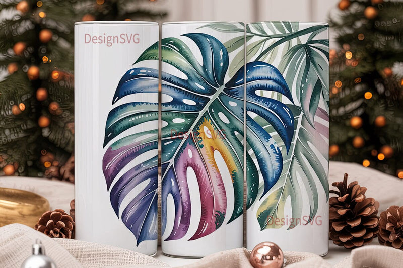 Tropical Watercolor Leaves 20oz Tumbler Sublimation DesignSVG 