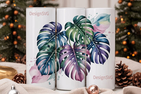Tropical Watercolor Leaves 20oz Tumbler Sublimation DesignSVG 