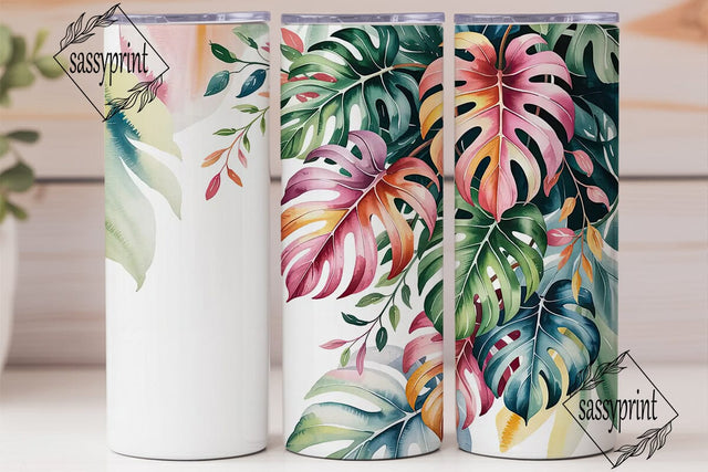 Tropical Watercolor Leaves 20oz Tumbler Sublimation sassyprint 