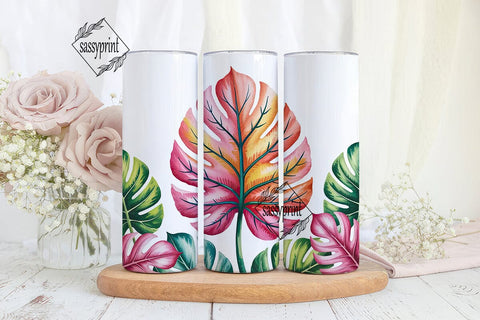 Tropical Watercolor Leaves 20oz Tumbler Sublimation sassyprint 