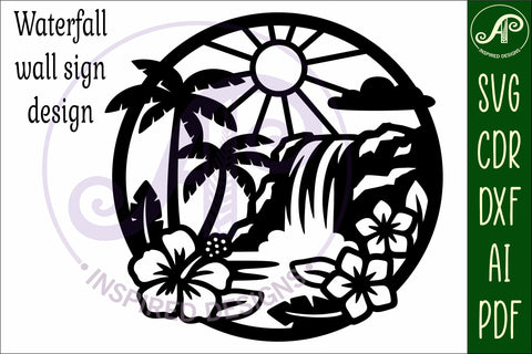 Tropical waterfall wall sign, SVG file. laser cut SVG APInspireddesigns 