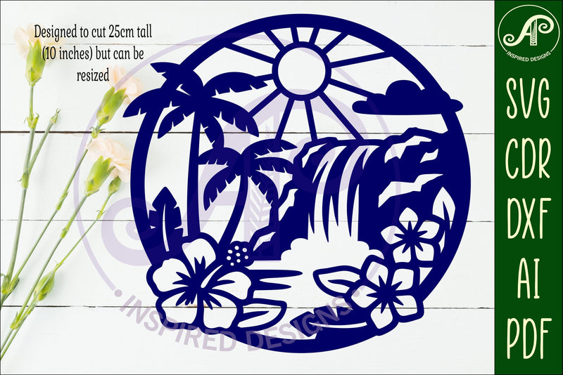 Tropical waterfall wall sign, SVG file. laser cut - So Fontsy