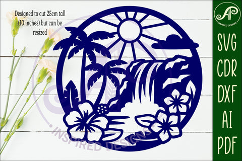 Tropical waterfall wall sign, SVG file. laser cut SVG APInspireddesigns 