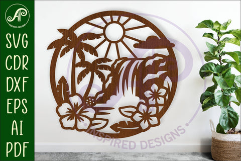 Tropical waterfall wall sign, SVG file. laser cut SVG APInspireddesigns 