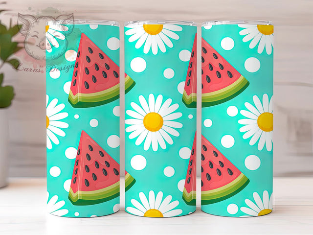 Tropical Watermelon Daisy Tumbler, Tropical Floral Wrap, Cute Fruit Cup, Artistic Sublimation Design, Summer Gift Tumbler, Sweet Watermelon Wrap, Adorable Daisy Cup Sublimation Lara' s Designs 