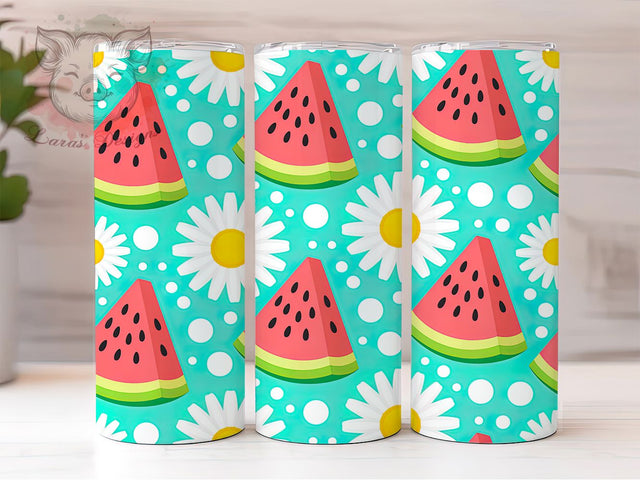 Tropical Watermelon Daisy Tumbler, Tropical Floral Wrap, Cute Fruit Cup, Artistic Sublimation Design, Summer Gift Tumbler, Sweet Watermelon Wrap, Adorable Daisy Cup Sublimation Lara' s Designs 