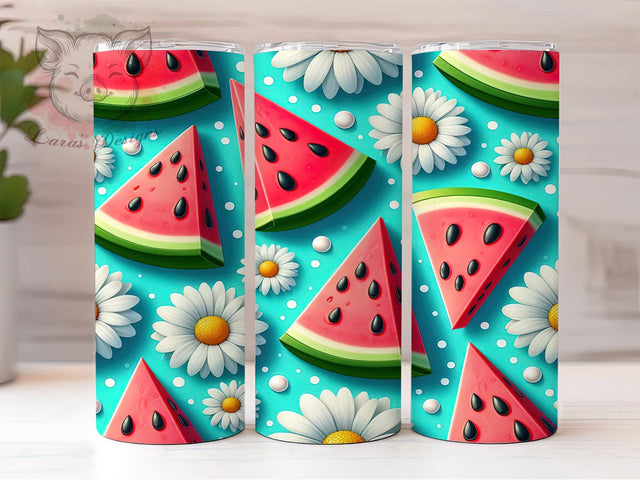 Tropical Watermelon Daisy Tumbler, Tropical Floral Wrap, Cute Fruit Cup, Artistic Sublimation Design, Summer Gift Tumbler, Sweet Watermelon Wrap, Adorable Daisy Cup Sublimation Lara' s Designs 
