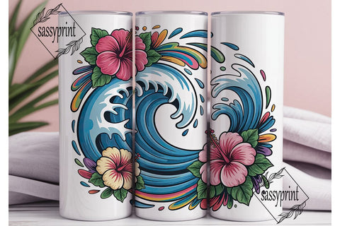 Tropical Wave Hibiscus 20oz Tumbler Wrap Sublimation sassyprint 