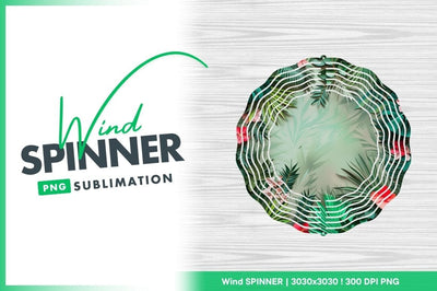 Tropical Wind Spinner Round Png Design with Floral and Leafy Pattern Sublimation Regulrcrative 