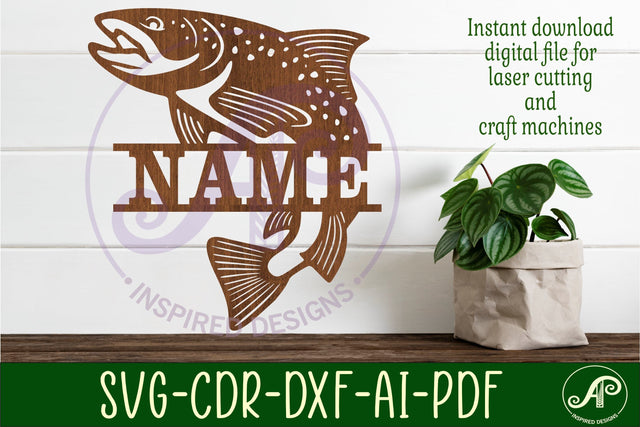 Trout fish design name sign svg laser cut SVG APInspireddesigns 