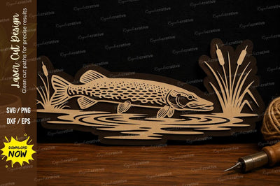 Trout Fish Lake Scene Laser Cut SVG File SVG Regulrcrative 