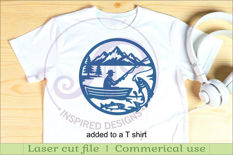 Trout fisherman mountain scene wall sign svg laser cut SVG APInspireddesigns 