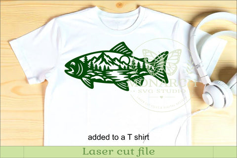 Trout Fishing Wall Art SVG Mountain Lake Scene Laser Cut SVG APInspireddesigns 