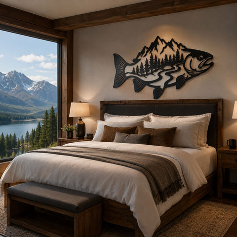 Trout Mountain Scene Laser SVG | Fishing Metal Wall Art DXF | Laser Cut Fish Design | CNC Plasma Cut File | Wildlife Silhouette SVG HappyDesignStudio 