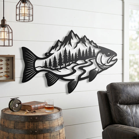 Trout Mountain Scene Laser SVG | Fishing Metal Wall Art DXF | Laser Cut Fish Design | CNC Plasma Cut File | Wildlife Silhouette SVG HappyDesignStudio 