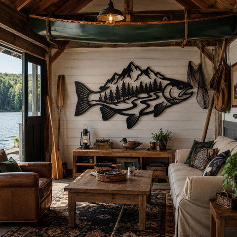 Trout Mountain Scene Laser SVG | Fishing Metal Wall Art DXF | Laser Cut Fish Design | CNC Plasma Cut File | Wildlife Silhouette SVG HappyDesignStudio 