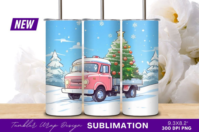 Truck Delivering Christmas Tree In Winter Scene Sublimation Regulrcrative 