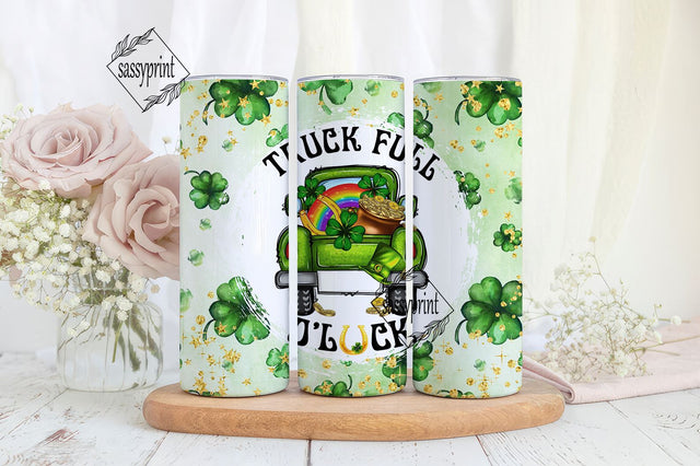 Truck full o'luck 20 oz skinny tumbler sublimation design St Patrick's Day Clover Shamrock Straight wrap PNG Waterslide Digital download Sublimation sassyprint 