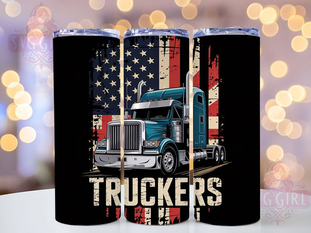 Trucker American Flag Gift Tumbler, Trucker American Flag Cup, 20Oz Truckers Drinkware, American Flag Sublimation Design, Patriotic Trucker Gift, Semi Truck Drinkware Wrap, Trucker Gift Idea Sublimation SvggirlplusArt 
