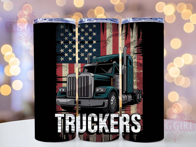 Trucker American Flag Gift Tumbler, Trucker American Flag Cup, 20Oz Truckers Drinkware, American Flag Sublimation Design, Patriotic Trucker Gift, Semi Truck Drinkware Wrap, Trucker Gift Idea Sublimation SvggirlplusArt 