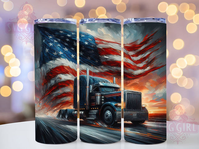 Trucker American Flag Patriotic Tumbler, American Flag Tumbler, Patriotic Truck Driver PNG, 20oz Sublimation Design, USA Flag Cup Wrap, Truck Driver Gift, Sublimation Tumbler PNG Sublimation SvggirlplusArt 