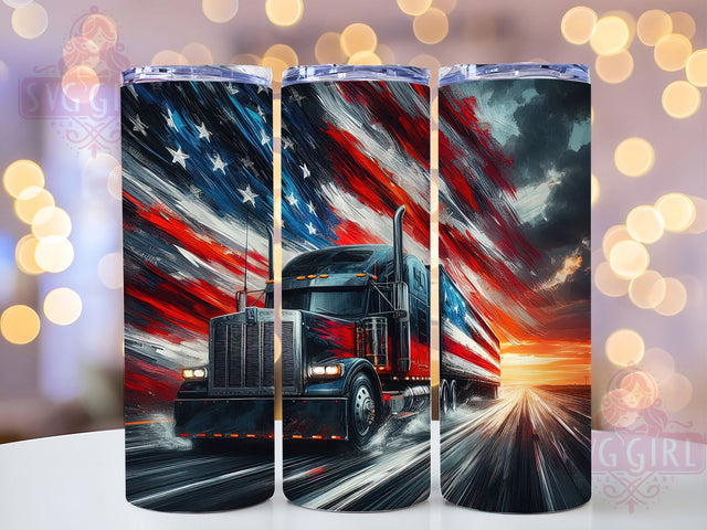 Trucker American Flag Patriotic Tumbler, American Flag Tumbler, Patriotic Truck Driver PNG, 20oz Sublimation Design, USA Flag Cup Wrap, Truck Driver Gift, Sublimation Tumbler PNG Sublimation SvggirlplusArt 