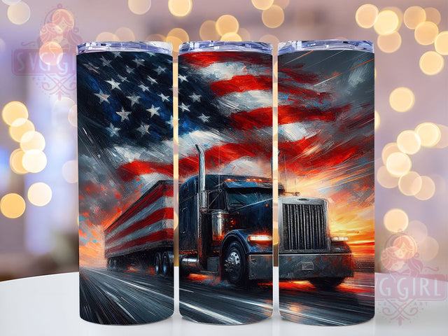 Trucker American Flag Patriotic Tumbler, American Flag Tumbler, Patriotic Truck Driver PNG, 20oz Sublimation Design, USA Flag Cup Wrap, Truck Driver Gift, Sublimation Tumbler PNG Sublimation SvggirlplusArt 