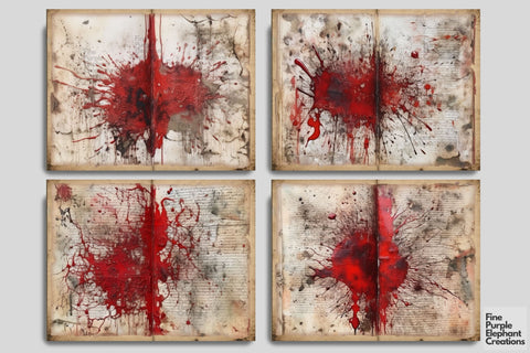 True Crime Antique Paper Digital Junk Journal Pages Blood Splatter Scary Horror Digital Pattern Fine Purple Elephant Creations 