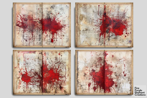 True Crime Antique Paper Digital Junk Journal Pages Blood Splatter Scary Horror Digital Pattern Fine Purple Elephant Creations 