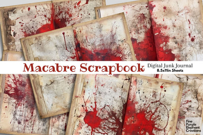 True Crime Antique Paper Digital Junk Journal Pages Blood Splatter Scary Horror Digital Pattern Fine Purple Elephant Creations 