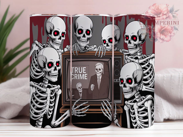 True Crime Halloween Skeleton Tumbler, Halloween Skeleton Wrap, 20oz Tumbler Sublimation, Crime Lover Gift, Spooky Skeleton Cup, Gothic Tumbler Design, Murder Mystery Tumbler Sublimation Li Zamperini 