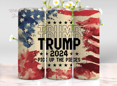 Trump 2024 Pick Up the Pieces 20oz Skinny Tumbler Wrap, Sublimation Design, Straight Tumbler, PNG Digital Download Sublimation WillowSageDesign 