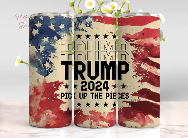 Trump 2024 Pick Up the Pieces 20oz Skinny Tumbler Wrap, Sublimation Design, Straight Tumbler, PNG Digital Download Sublimation WillowSageDesign 
