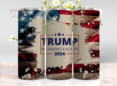 Trump, Fix America Again, Donald Trump, 2024, 20oz Skinny Tumbler Wrap, Sublimation Design, Straight Tumbler, PNG Digital Download (9.3x8.2) Sublimation WillowSageDesign 