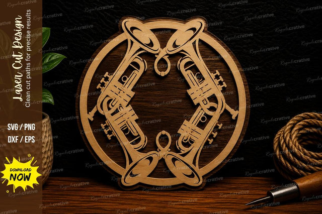 Trumpet Circle Frame Laser Cut SVG File SVG Regulrcrative 