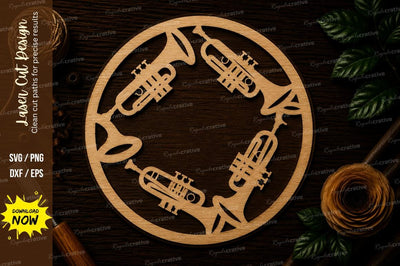Trumpet Circle Music Frame Laser Cut SVG File SVG Regulrcrative 