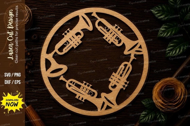 Trumpet Circle Music Frame Laser Cut SVG File SVG Regulrcrative 