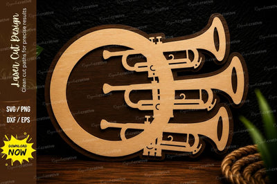 Trumpet Music Circle Laser Cut SVG Design SVG Regulrcrative 