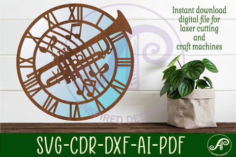 Trumpet wall clock laser cut files, SVG file. vector SVG APInspireddesigns 