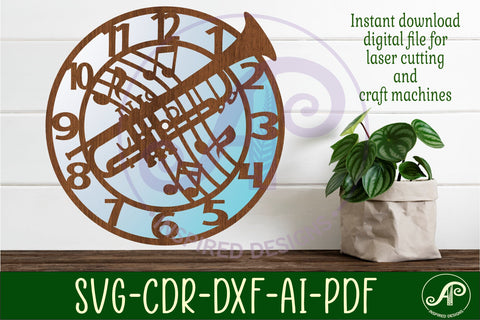 Trumpet wall clock laser cut files, SVG file. vector SVG APInspireddesigns 