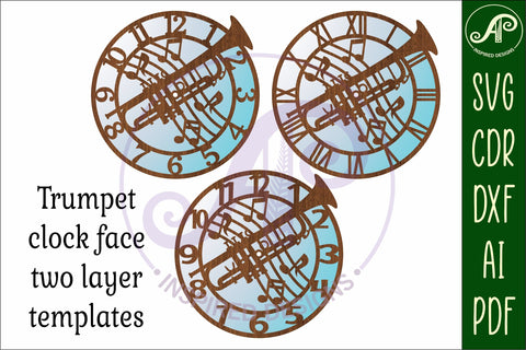 Trumpet wall clock laser cut files, SVG file. vector SVG APInspireddesigns 
